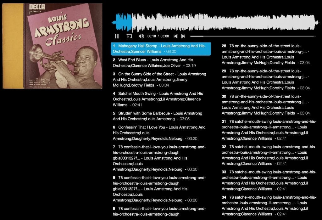 Pochette disque 78 tours de Louis Armstrong Classics et les chansons disponibles